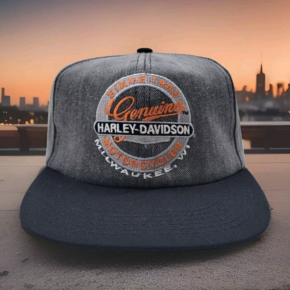 Harley Davidson Snapback Blockhead Hat Gray Black Embroidered Logo Milwaukee WI‎
